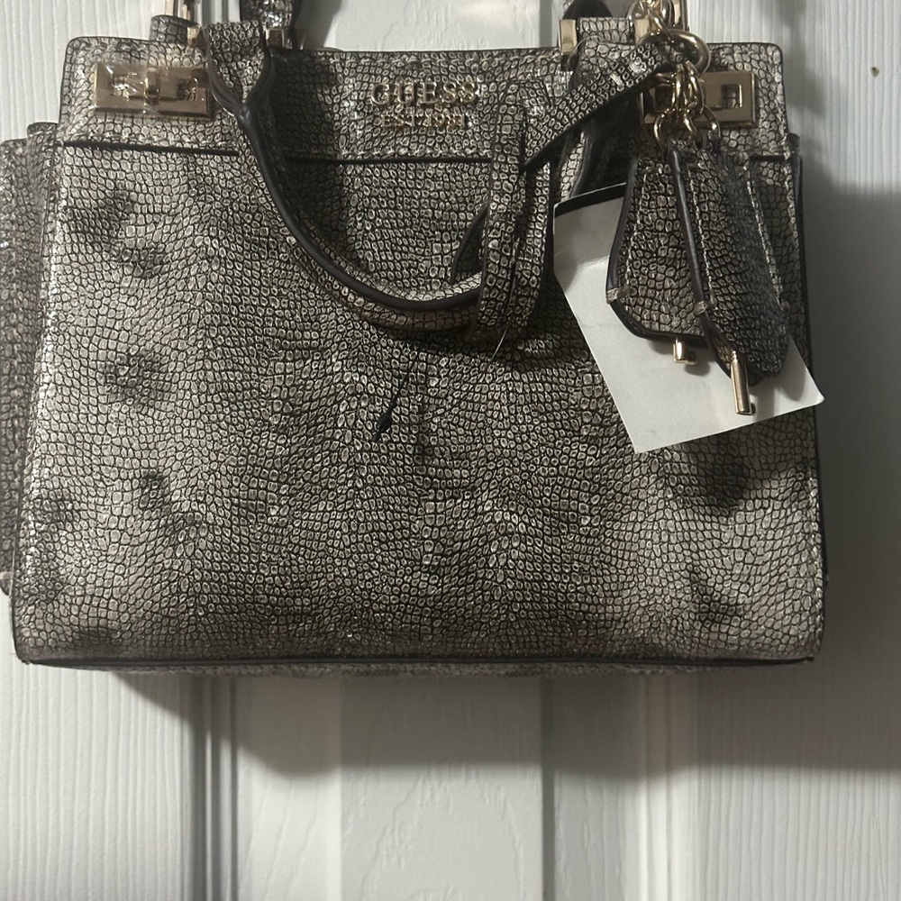 Guess Black and Gray Satchel with Structured Design